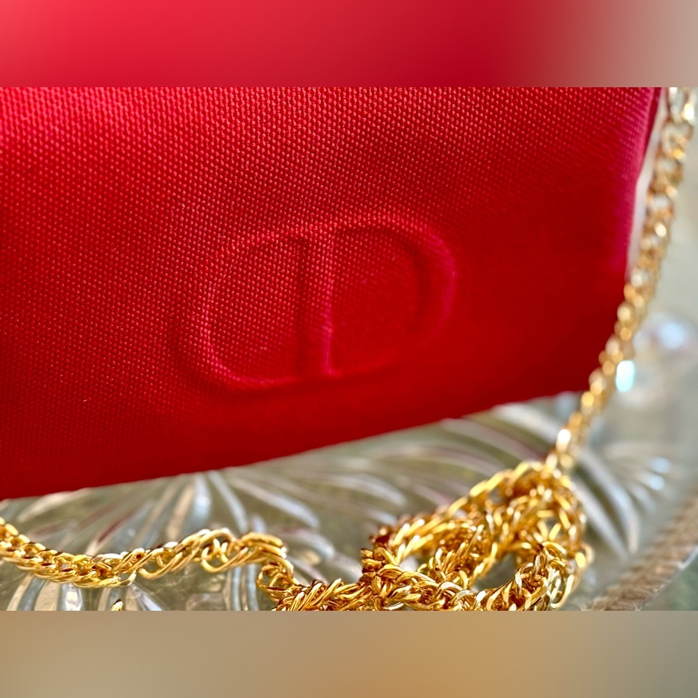 With Charm ;Dior Vibrant Red Canvas Cosmetic Sling with rich gold chain - Picture 7 of 17